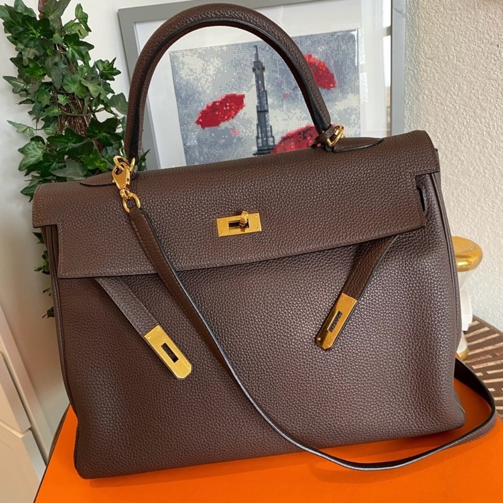 ❌SOLD❌Hermes Kelly 35 Chocolate brown With Gold Hardware- Full Set - Picture 1 of 13